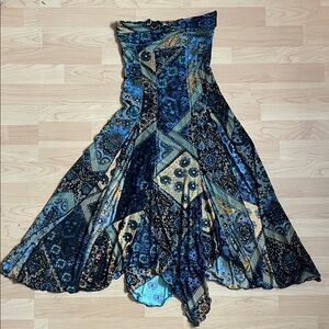 Free People Asymmetrical Blue and Gold Top